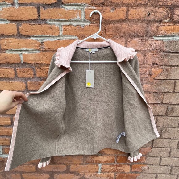 [SOLD on eBay] Boden Wool Blend Knit Pink Ruffle Collar Brown Cardigan Sweater - Picture 4 of 11